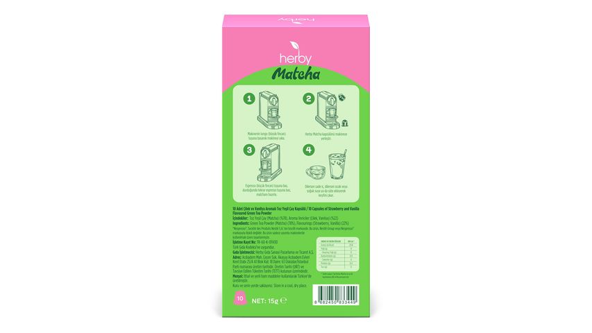 Herby Premium Matcha Strawberry & Vanilla Flavored Capsules 10 pcs