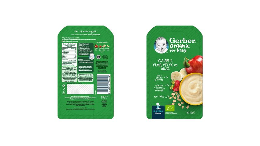 Gerber Organik Yulaflı Elma & Çilek & Muz Püresi 110 g