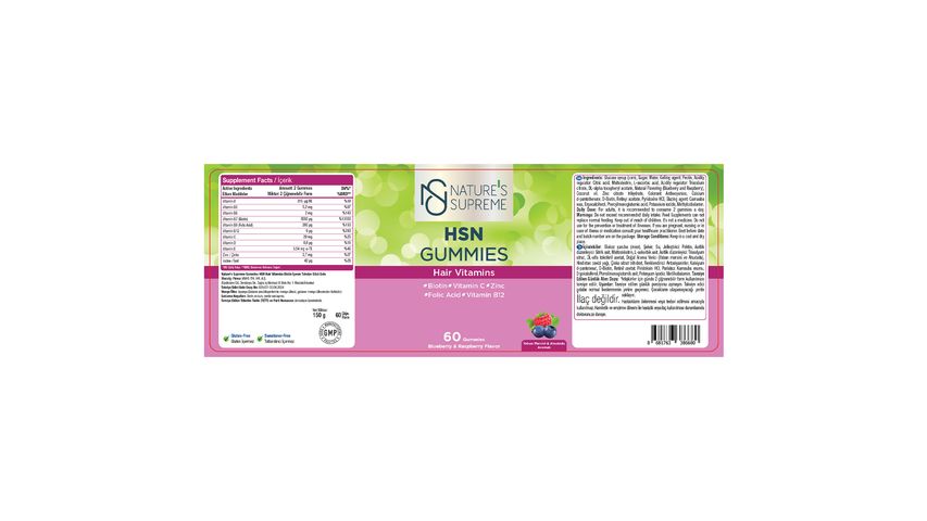 Nature's Supreme HSN Gummies Form Kırmızı Meyveler 60'lı