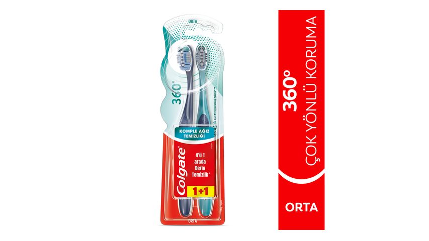 Colgate 360 Komple Ağız Temizliği Çok Yönlü Koruma Orta Diş Fırçası 1+1