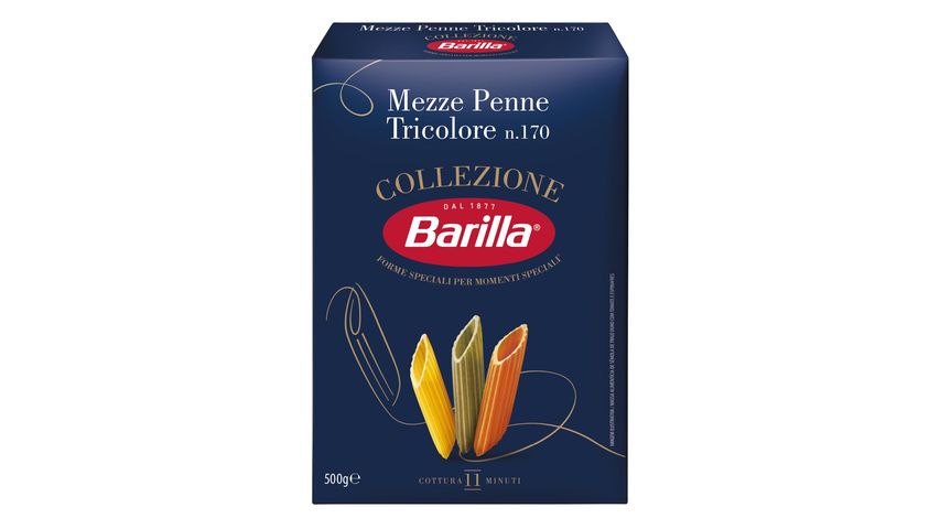Barilla Mezze Penne Tricolore (Three-Color Penne) Pasta 500 g