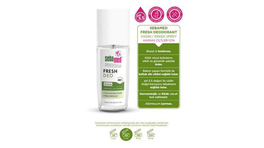 Sebamed Hassas Ciltlere Özel Aluminyumsuz 48 Saat Koruma Fresh Active Ferahlık Kadın & Erkek Sprey Deodorant 75 ml