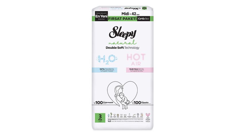 Sleepy Natural Double Soft Bebek Bezi Midi 42'li No:3