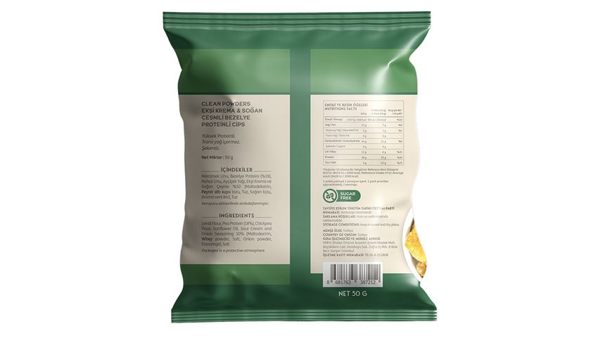Clean Powders Sour Cream & Onion Flavored Protein Chips 50 g