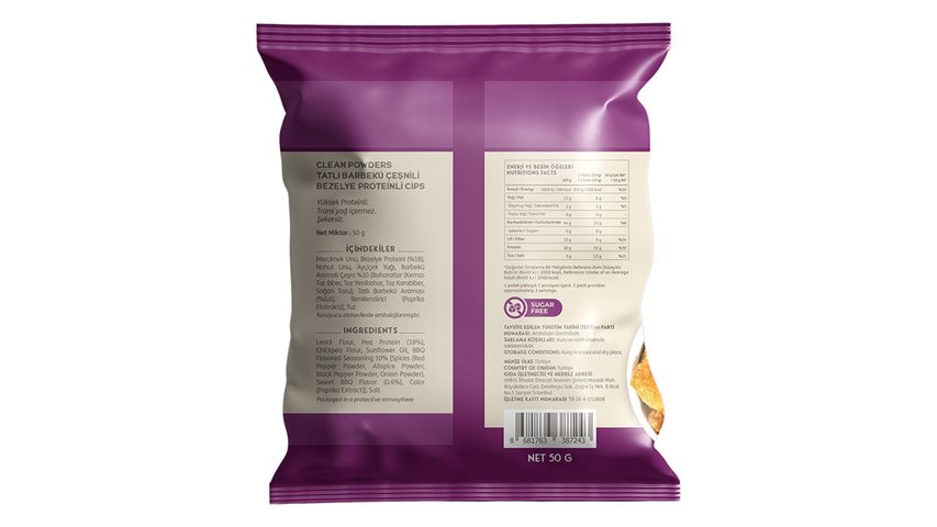 Clean Powders Tatlı Barbekü Çeşnili Protein Cips 50 g