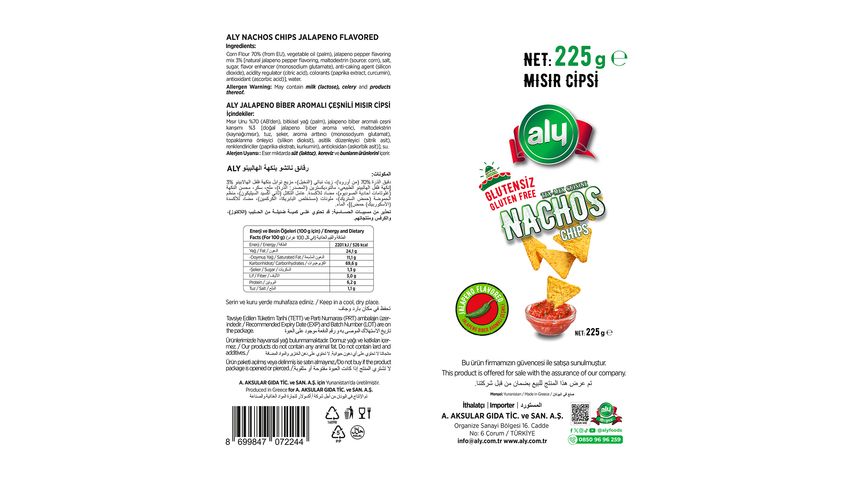 Aly Jalapeño Flavored Gluten-Free Nacho Chips 225 g
