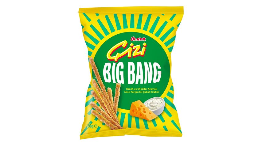 Ülker Çizi Big Bang Ranch & Cheddar Flavoured Corn Stick Crackers 50 g