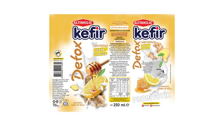 Altınkılıç Ginger & Lemon & Honey Lactose-Free Detox Kefir 250 ml