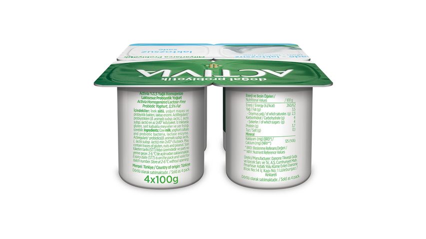 Activia Probiyotik Laktozsuz Sade Yoğurt 4 x 100 g
