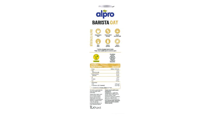 Alpro Barista Yulaf İçeceği 1 L