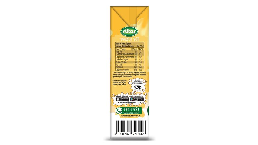 Sütaş D Vitaminli Muzlu Süt 200 ml