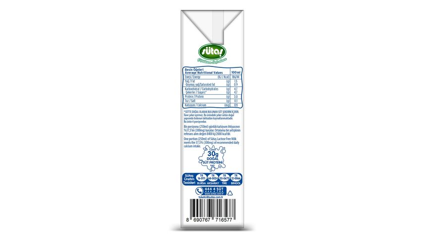 Sütaş Laktozsuz Süt 200 ml