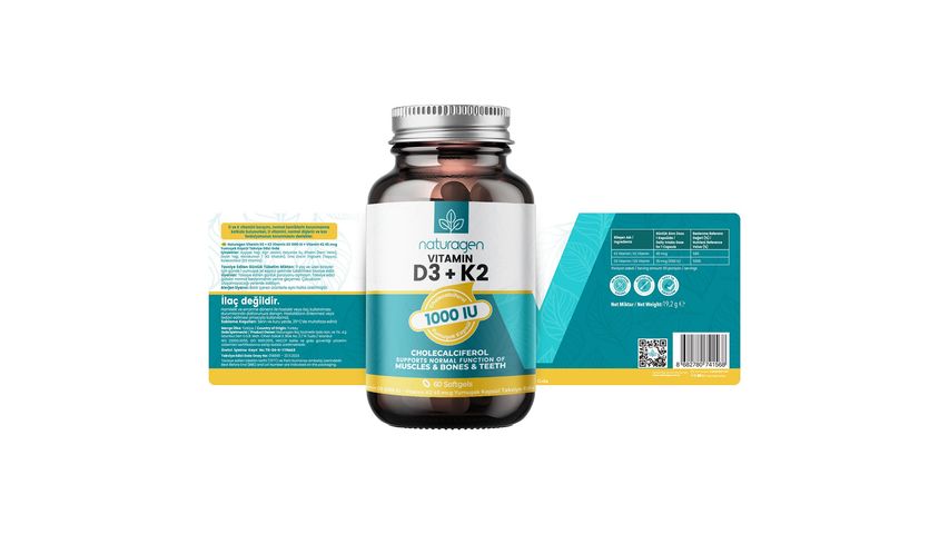 Naturagen Vitamin D3 + K2 1000 IU 60 Softgel Capsules