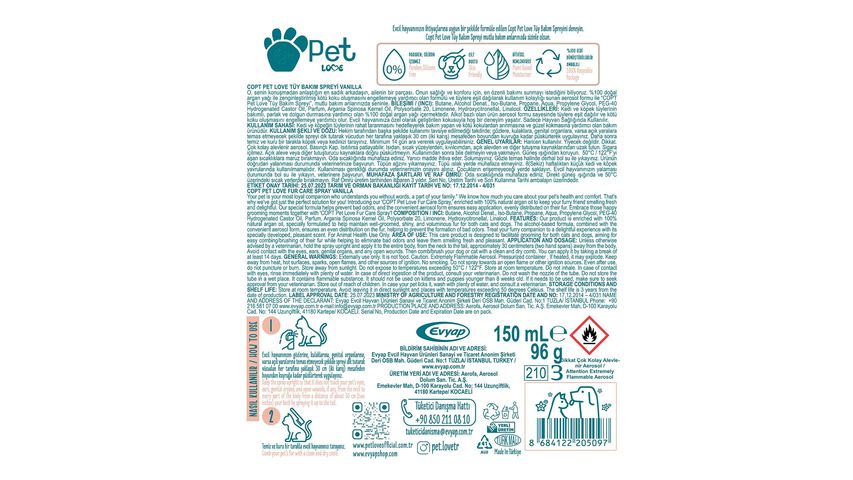 Pet Love Vanilya Tüy Bakım Spreyi 150 ml