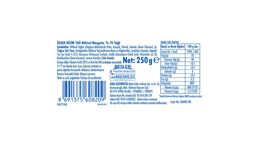 Bizim Klasik Paket Margarin 250 g