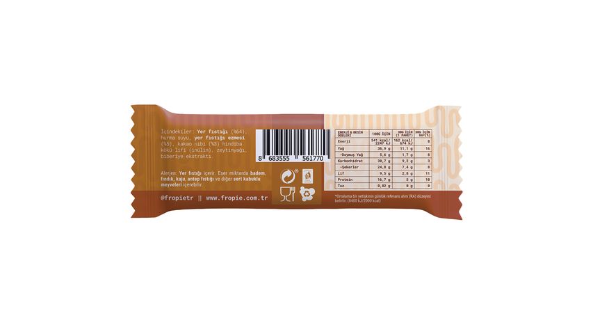 Fropie Yer Fıstığı Ezmeli & Kakao Nibli Kuruyemiş Bar 30 g