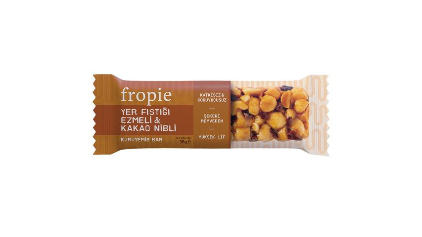 Fropie Yer Fıstığı Ezmeli & Kakao Nibli Kuruyemiş Bar 30 g