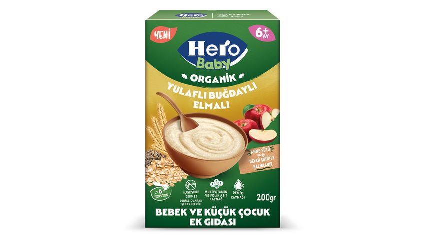 Hero Baby Organik Buğdaylı Yulaflı Elmalı Kaşık Mama 200 g