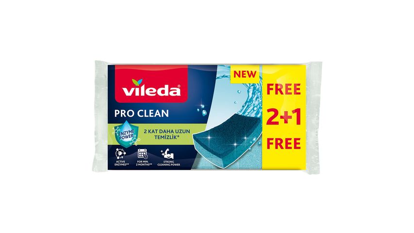 Vileda Pro Clean Düz Sünger 2 + 1