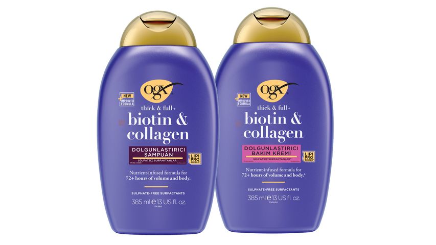 2'li Ogx Biotin & Kolajen Şampuan 385 ml & Ogx Biotin & Kolajen Bakım Kremi 385 ml