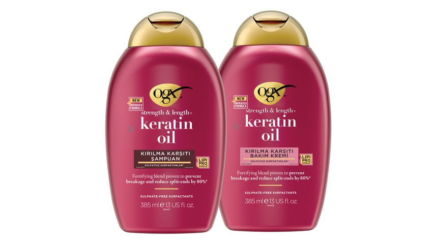 OGX Keratin Yağı Şampuan 385 ml & Saç Bakım Kremi 385 ml