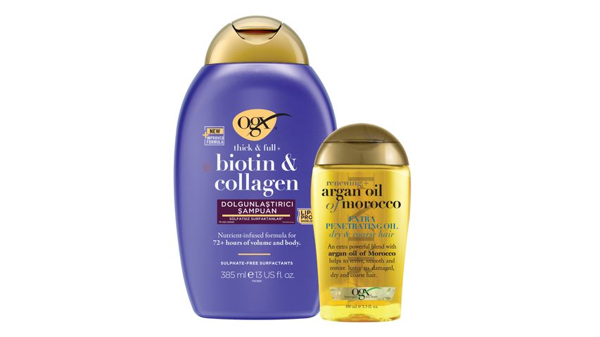 OGX Biotin & Kolajen Şampuan 385 ml & Argan Yağı Yenileyici Saç Bakım Yağı 100 ml