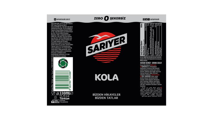Sarıyer Sugar-Free Cola 330 ml