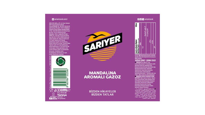 Sarıyer Tangerine Flavored Carbonated Soft Drink 330 ml