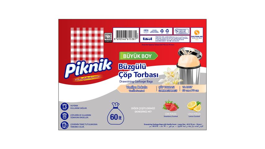 Piknik Çöp Torbası Büzgülü Vanilya Büyük 10 Adet