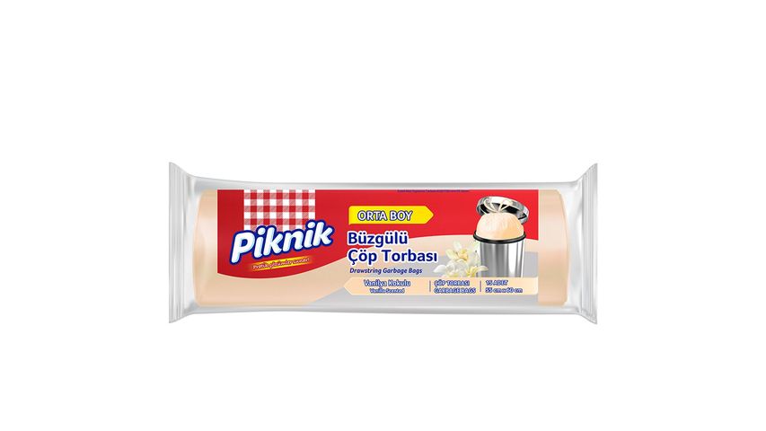 Piknik Çöp Torbası Büzgülü Vanilya Orta 15 Adet