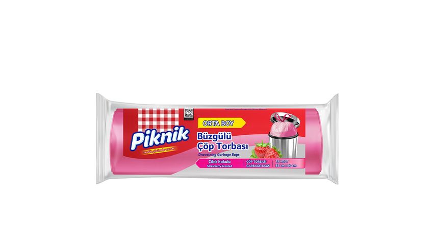 Piknik Çöp Torbası Büzgülü Çilek Orta 15 Adet