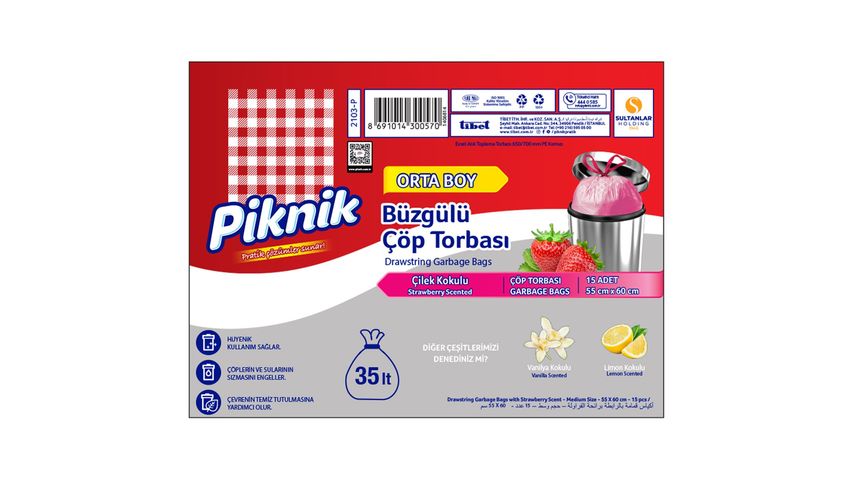 Piknik Çöp Torbası Büzgülü Çilek Orta 15 Adet