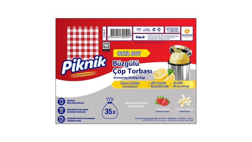 Piknik Çöp Torbası Büzgülü Limon Orta 15 Adet
