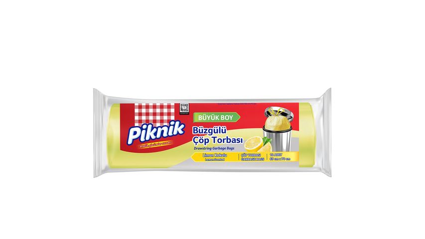 Piknik Drawstring Garbage Bags Lemon Large 10 pcs