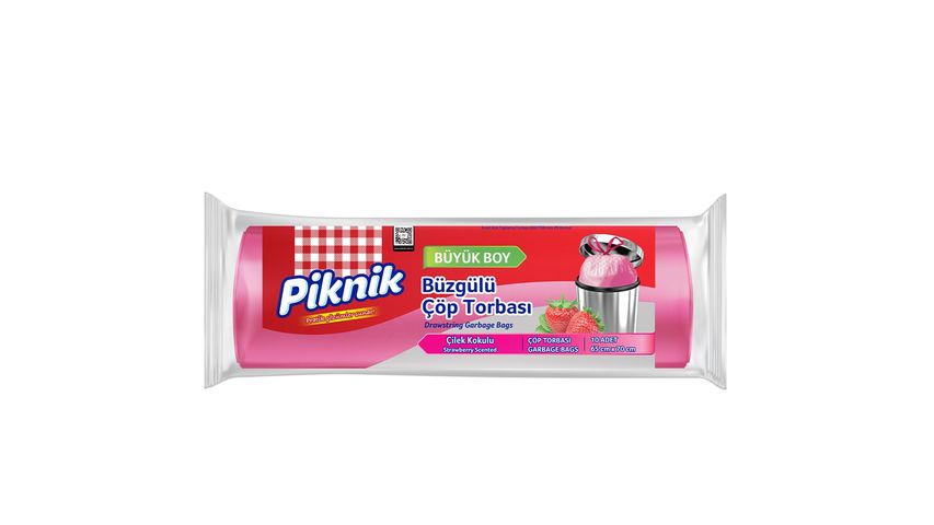 Piknik Drawstring Garbage Bags Strawberry Large 10 pcs