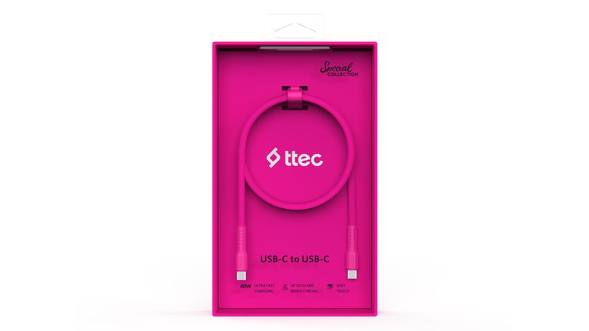 Ttec USB-C 120 cm 60 W PD/QC Hızlı Şarj & Data Kablosu Neon Pembe