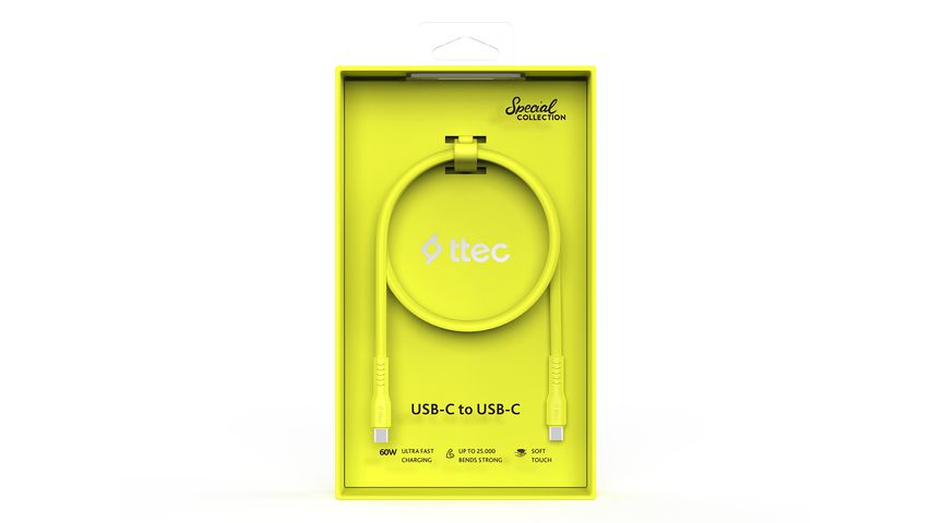 Ttec USB-C 120 cm 60 W PD/QC Hızlı Şarj & Data Kablosu Neon Sarı