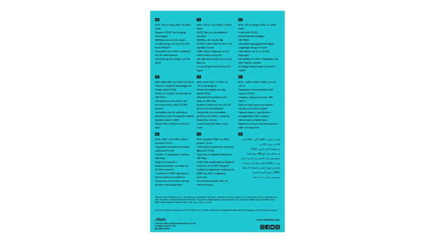 Ttec USB-C 120 cm 60 W PD/QC Hızlı Şarj & Data Kablosu Neon Mavi