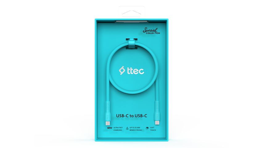 Ttec USB-C 120 cm 60 W PD/QC Hızlı Şarj & Data Kablosu Neon Mavi