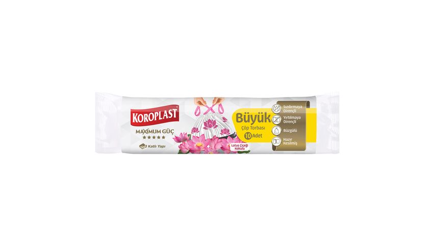 Koroplast Maximum Güçlü Lotus Çiçeği Kokulu Büzgülü Büyük Boy Çöp Torbası 10 Adet