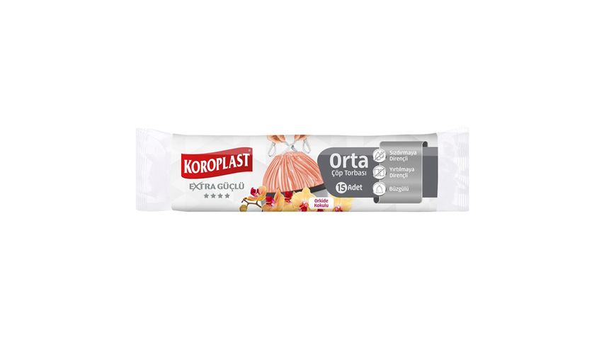 Koroplast Extra Strong Orchid Scented Drawstring Medium Trash Bags 15 Pieces