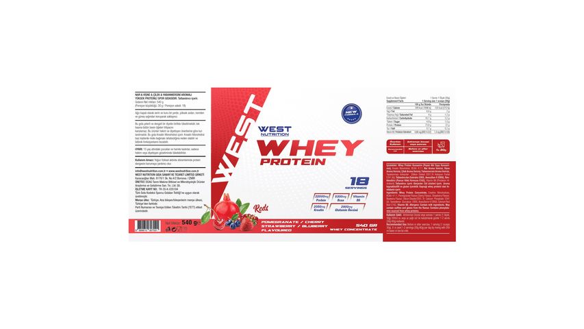 Whey Pomegranate, Sour Cherry, Strawberry & Blueberry Flavored Protein Powder 540 g