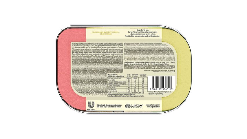 Algida Carte d'Or Classic Sorbe Çilek Limon Karadut 850 ml