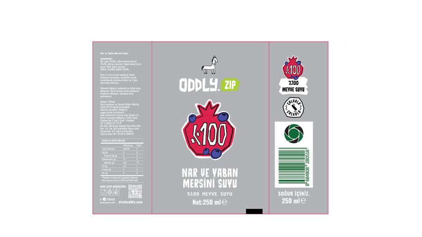 Oddly.Zip %100 Nar & Yaban Mersini Suyu Cam 250 ml