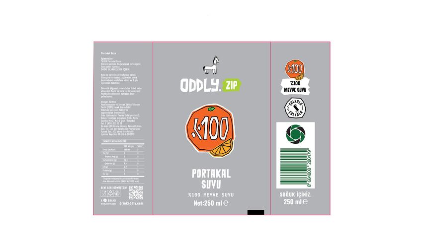 Oddly.Zip %100 Portakal Suyu Cam 250 ml