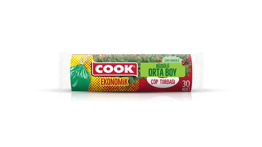 Cook Büzgülü Çöp Torbası Çam Kokulu 55 x 60 cm Jelatinli 30 Adet