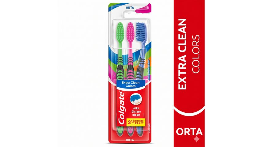 Colgate Extra Clean Colors Medium Diş Fırçası 2+1