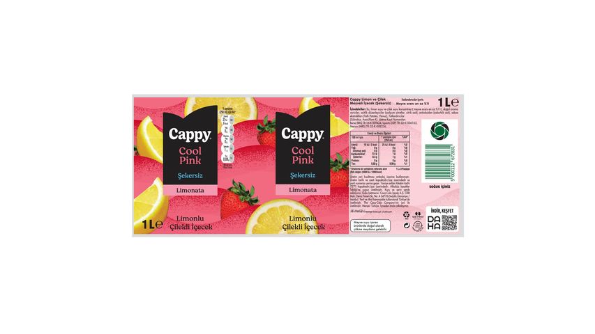 Cappy Cool Pink Sugar-Free Strawberry Lemonade 1 L