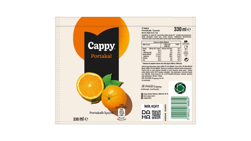 Cappy Portakal Suyu Kutu 330 ml