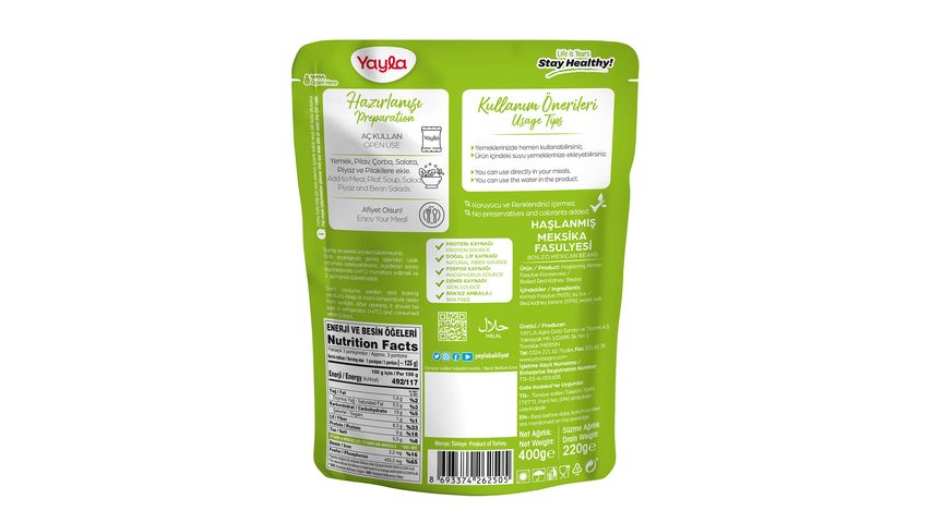 Yayla Haşlanmış Meksika Fasulyesi 400 g